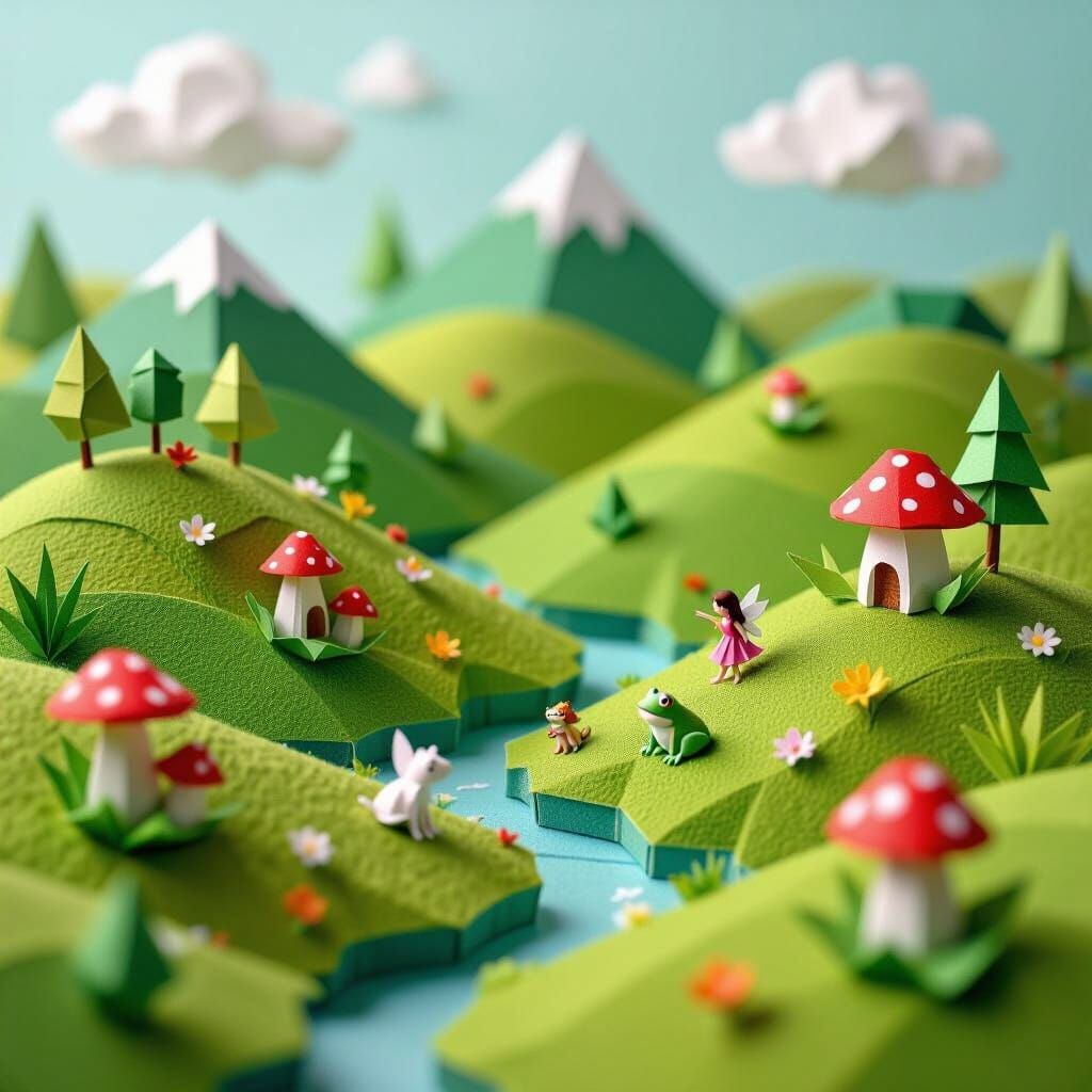 Microscopic Origami Fairy World Landscape