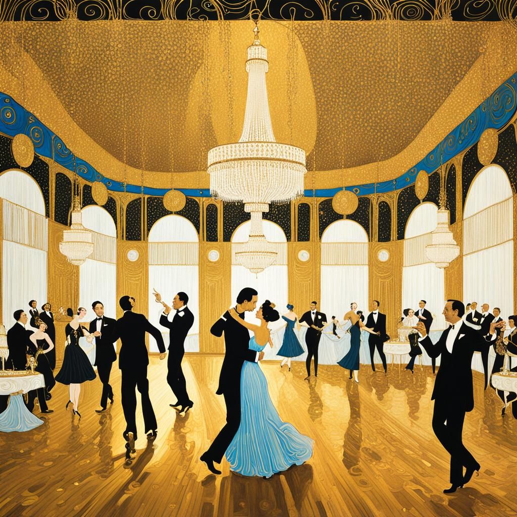 Art Nouveau Ballroom Scene with Dancing Couples
