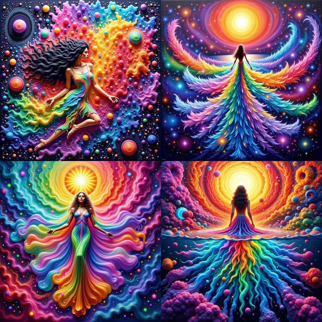 Goddess Swimming in Multiverse as Acrylic Painting