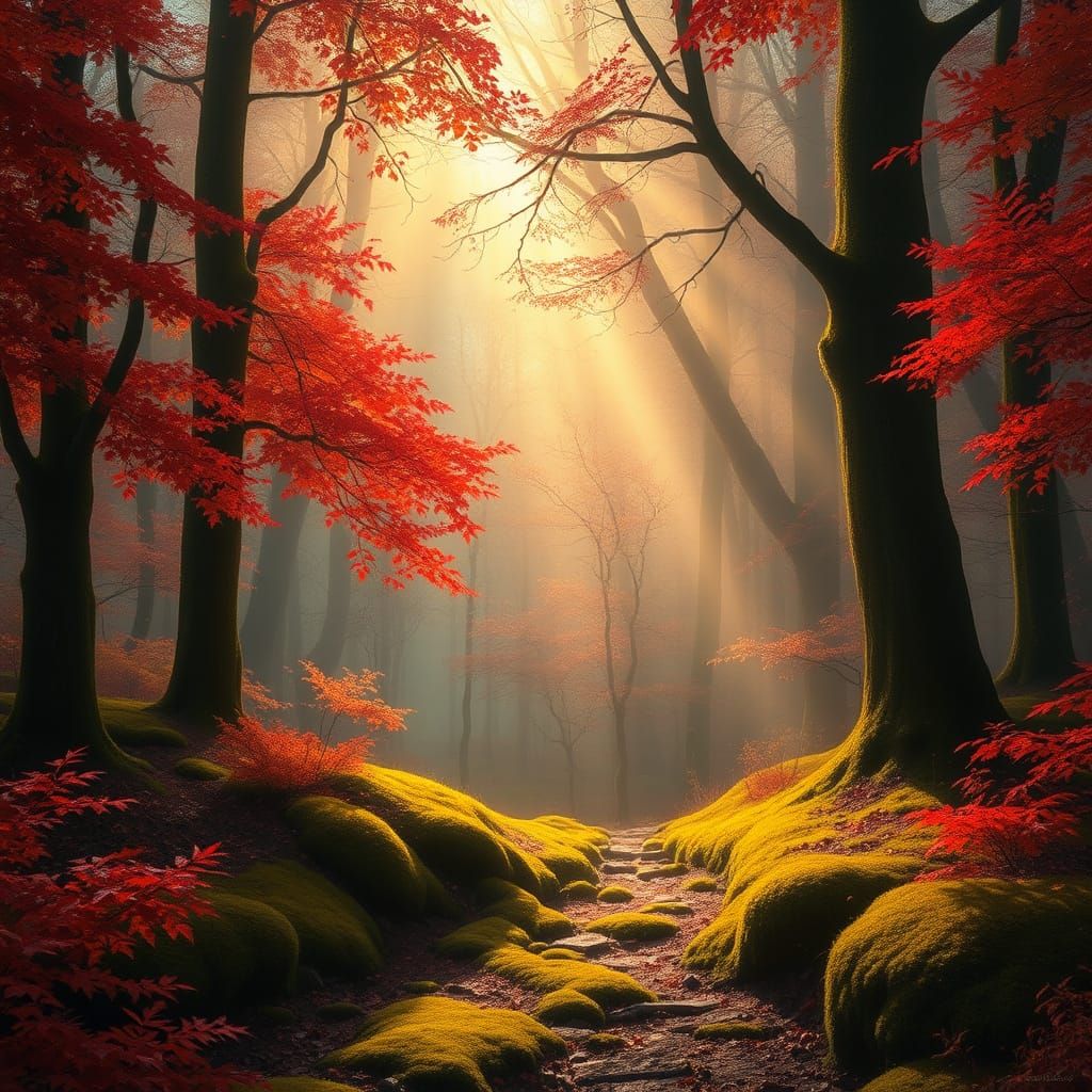 Cozy Autumn Forest Scene in Dreamy, Hyper-Realistic Style