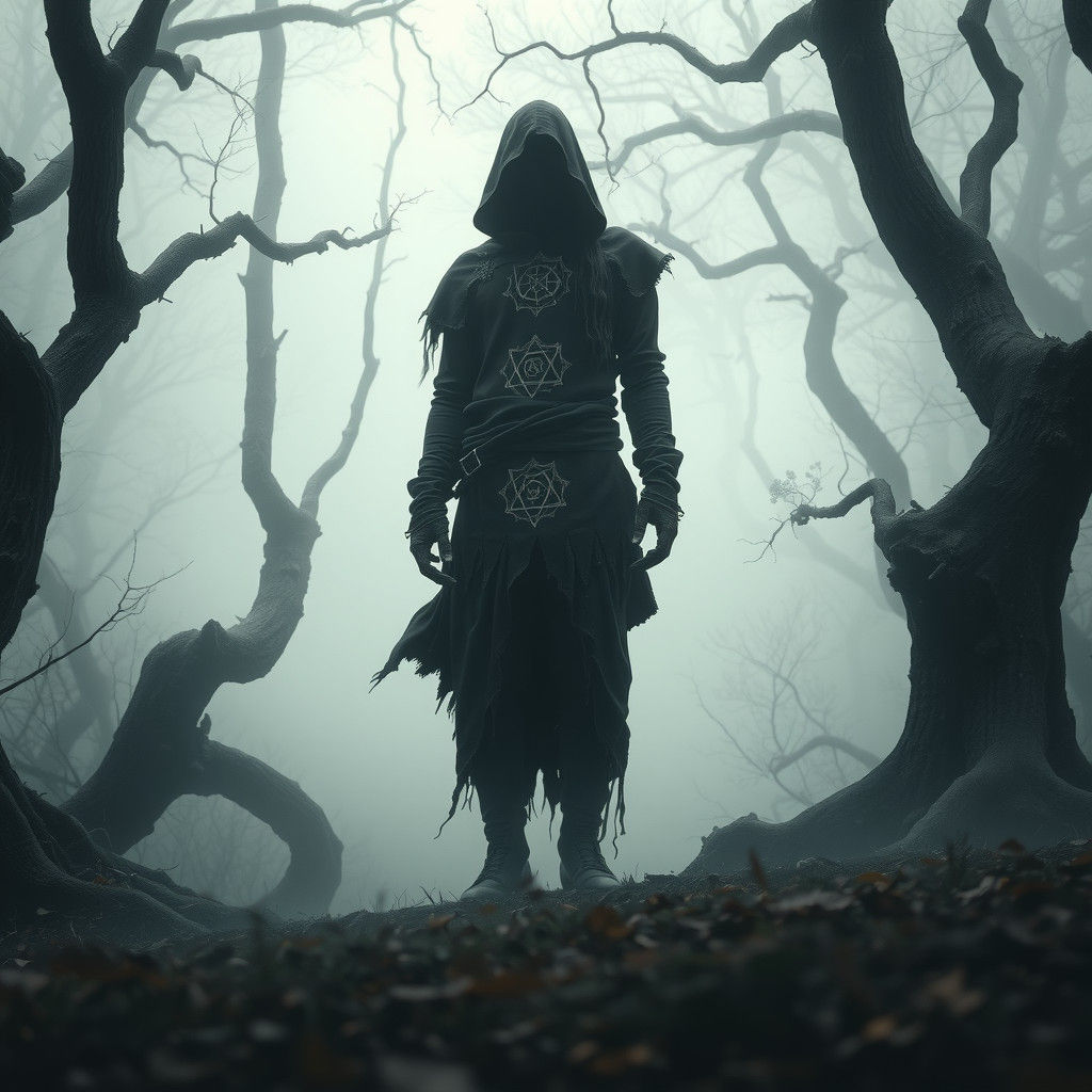 Mystical Figure in Misty Forest, Dark Fantasy Art
