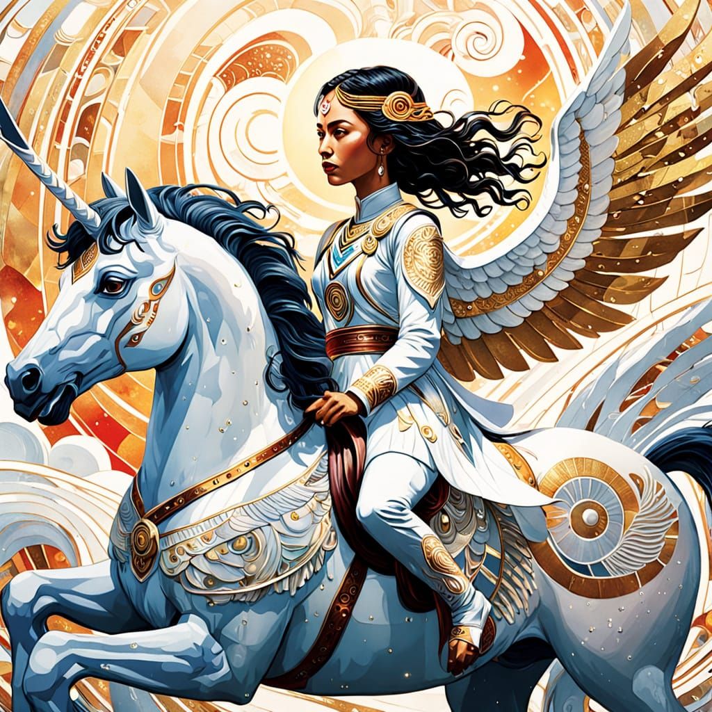 Maori Woman on Pegasus in Art Deco Style