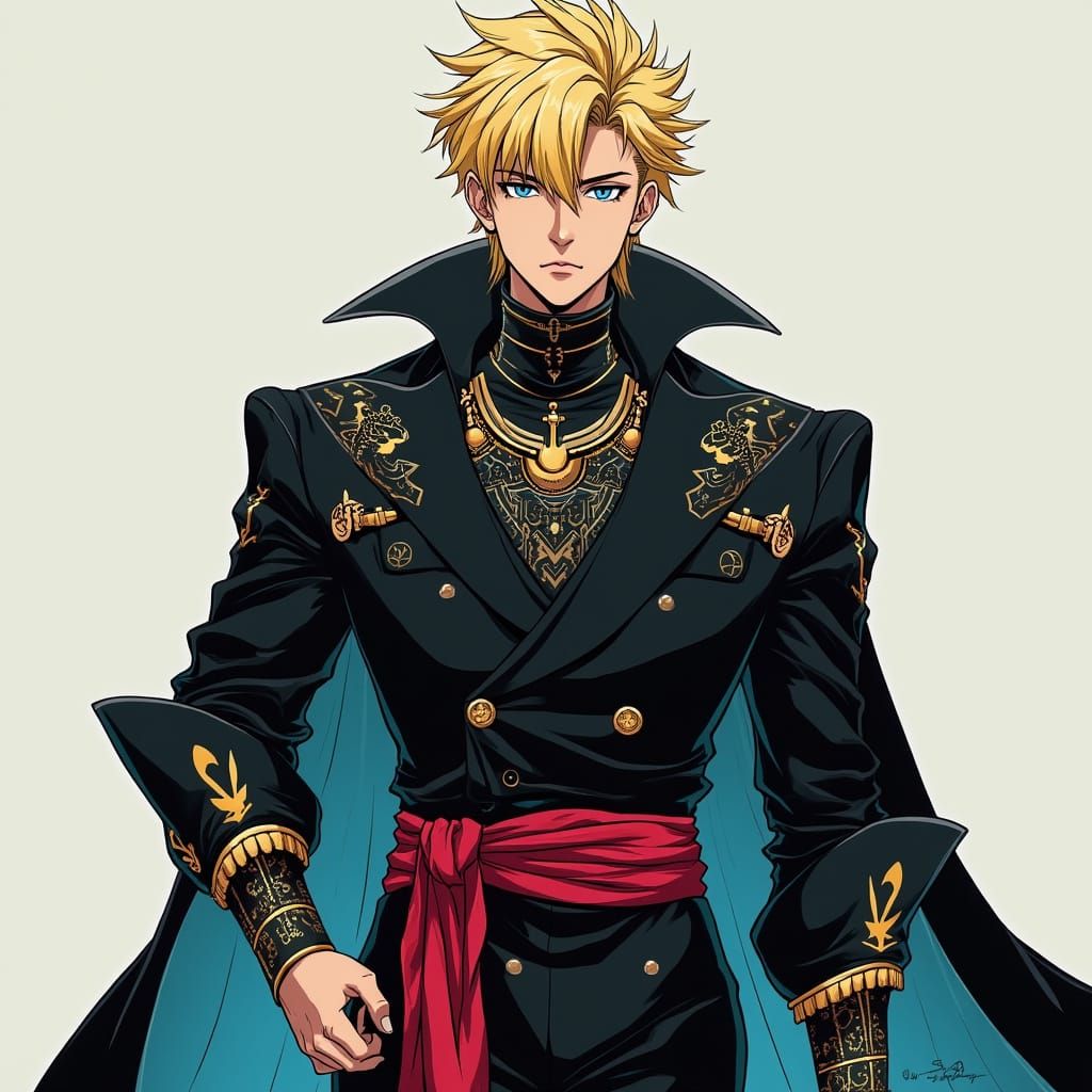 Man with Blond Coils in Anime Style