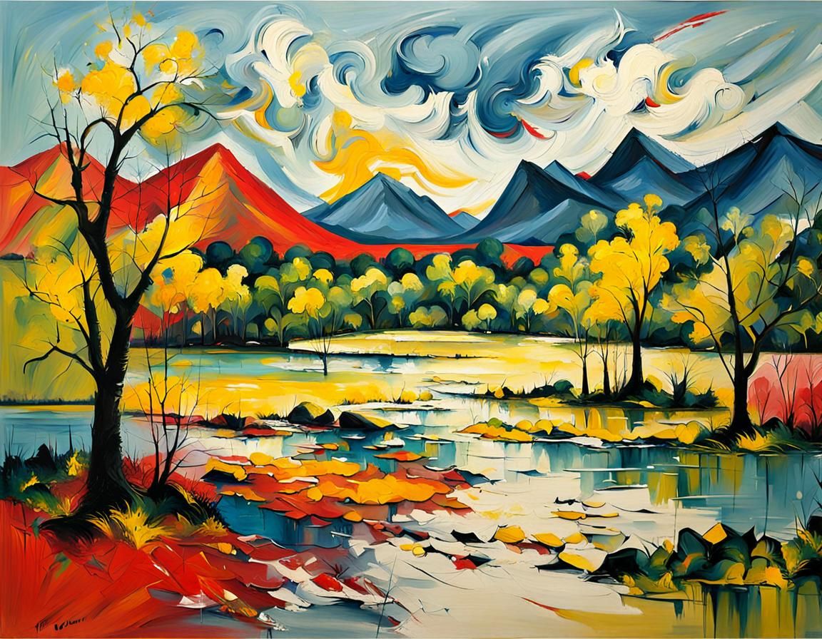 Abstract Expressionist Landscape in Oil Paint Style