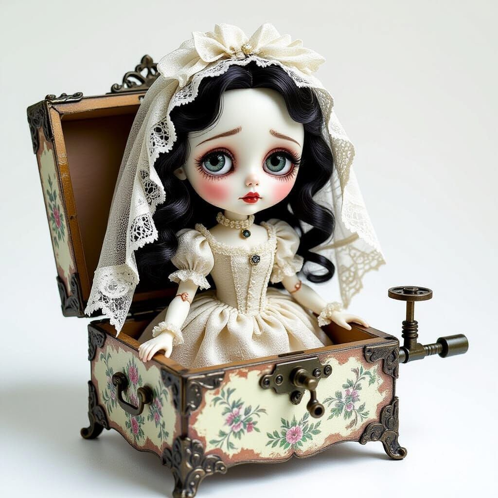 Gothic Porcelain Doll Bride in Burtonesque Style
