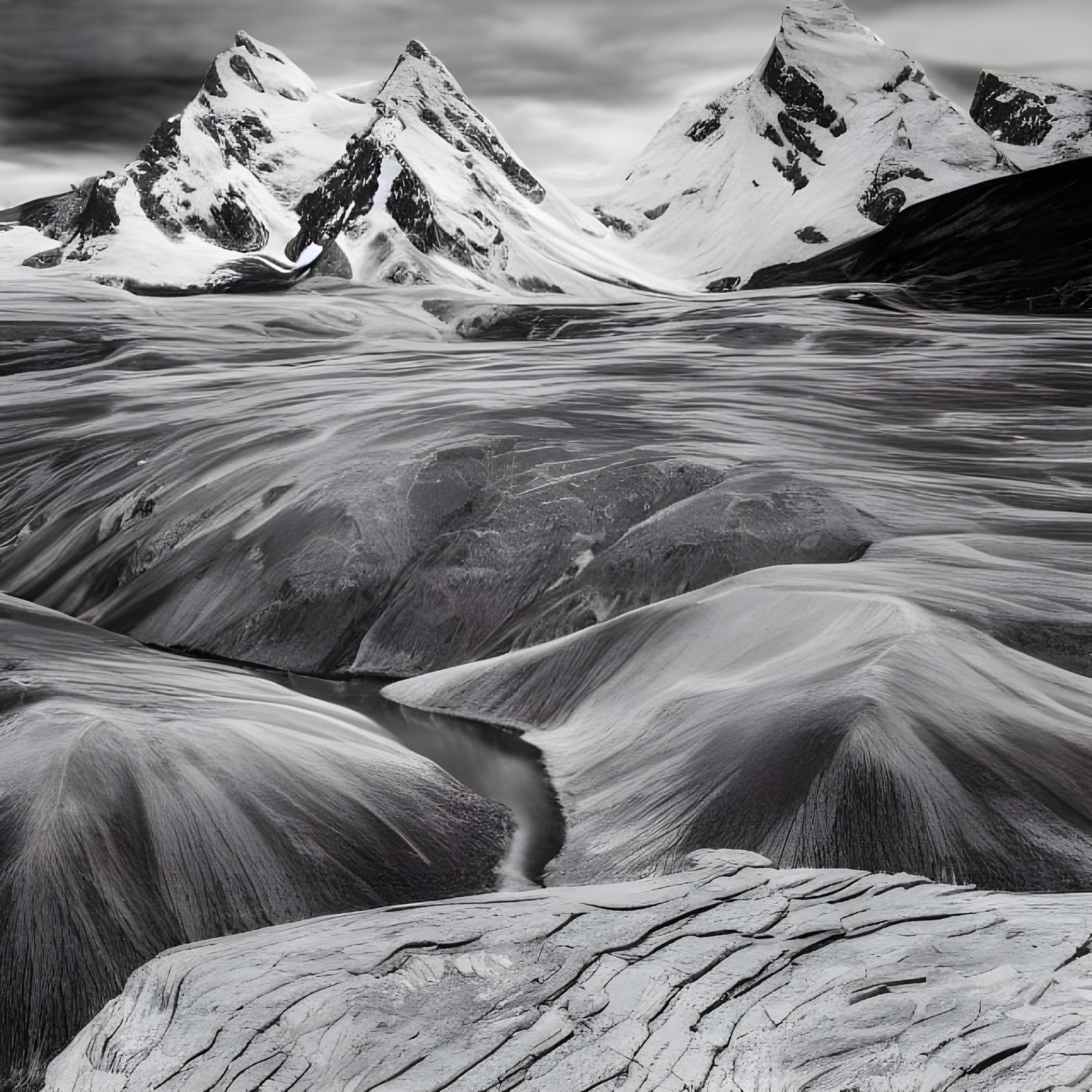 Monochromatic Mountain Range in Classic Photography Style