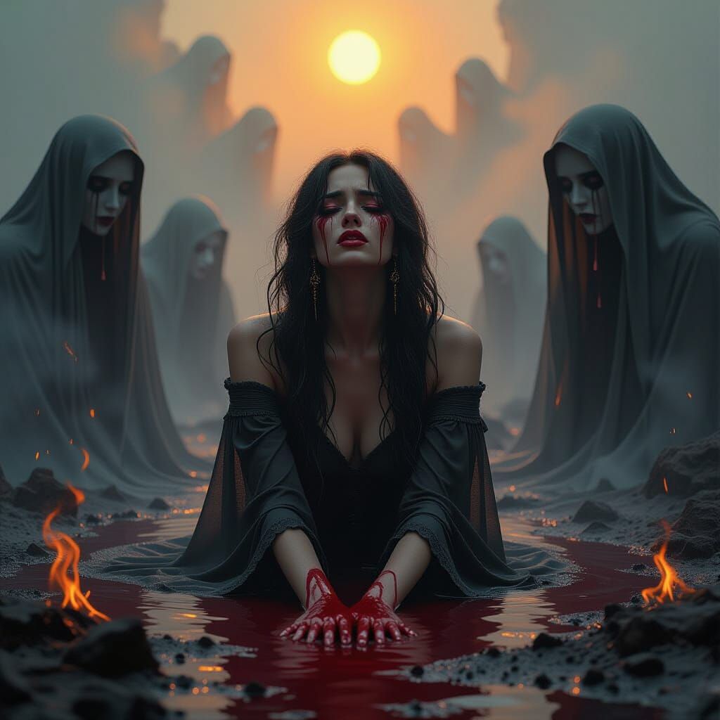 Dark Fantasy Concept Art: Woman Cries Blood Tears