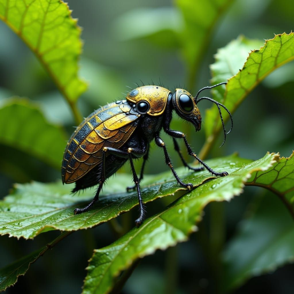 Insect in Ancient Gold and Crinkled Metallics Style
