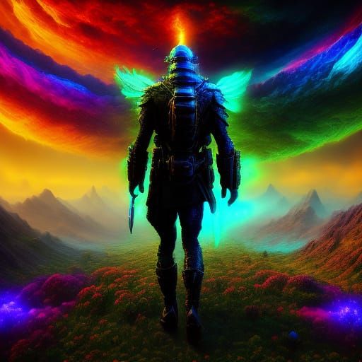 Surreal Figures in Luminescent Dreamlike Landscape