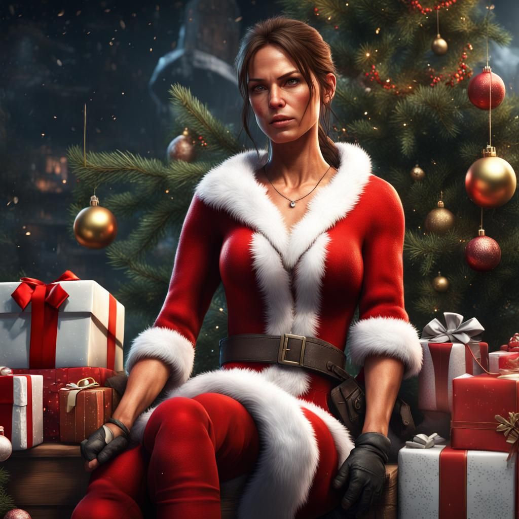 Lara Croft Celebrates Christmas in Santa Suit