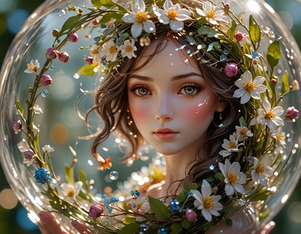 Glass Girl in Glass Wreath Macro Photograph