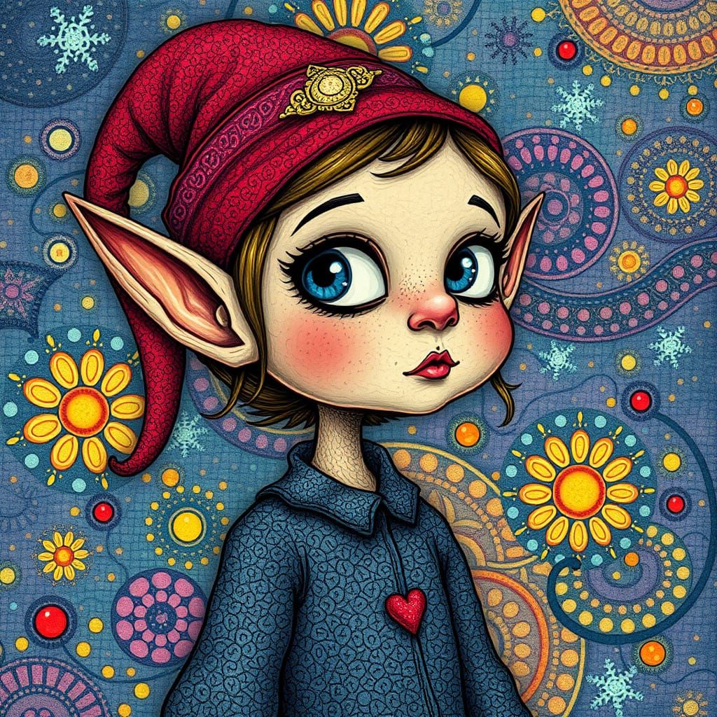 Whimsical Donna the Elf in Vibrant Textured Art