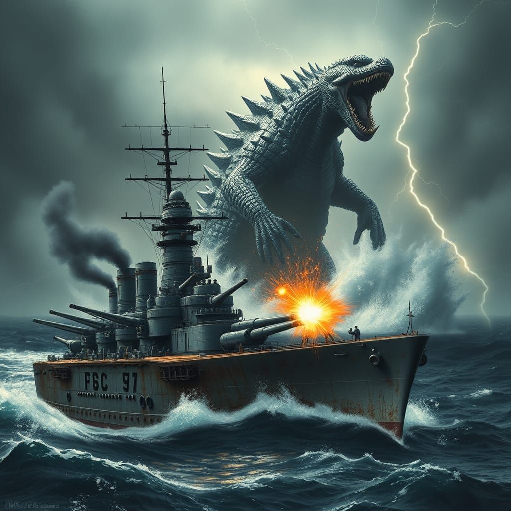 Warship Battles Final Confrontation with a Behemoth Kaiju