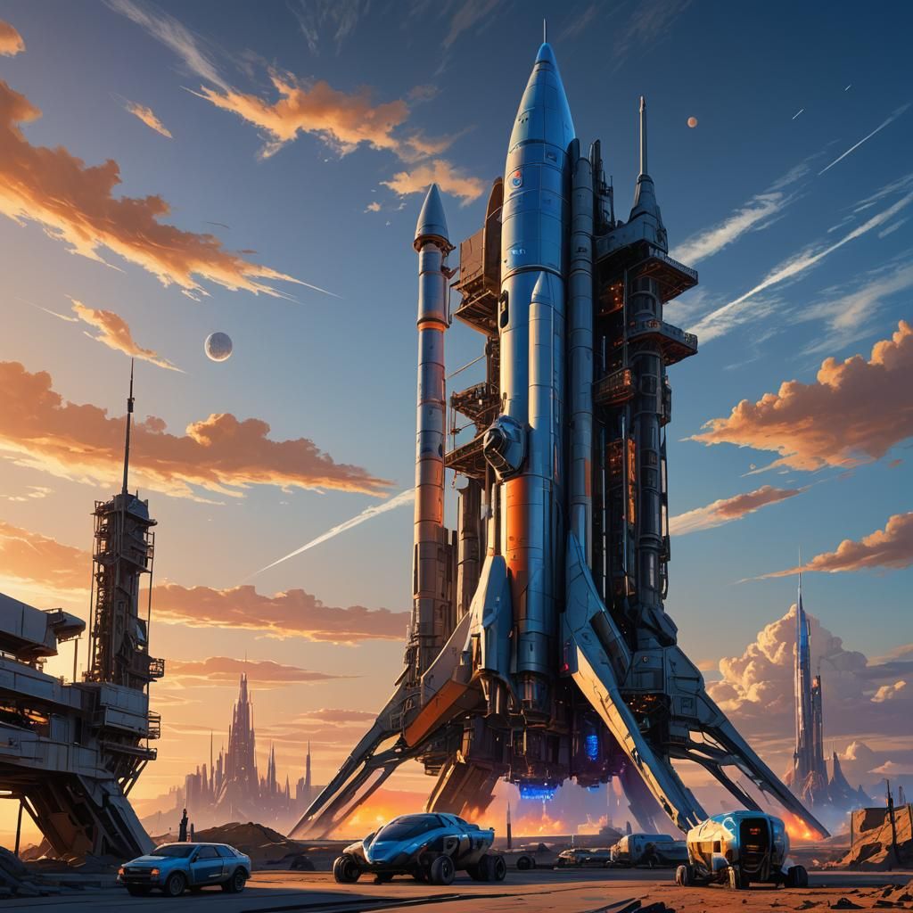 Sci-Fi Rocket Launch in Alien City