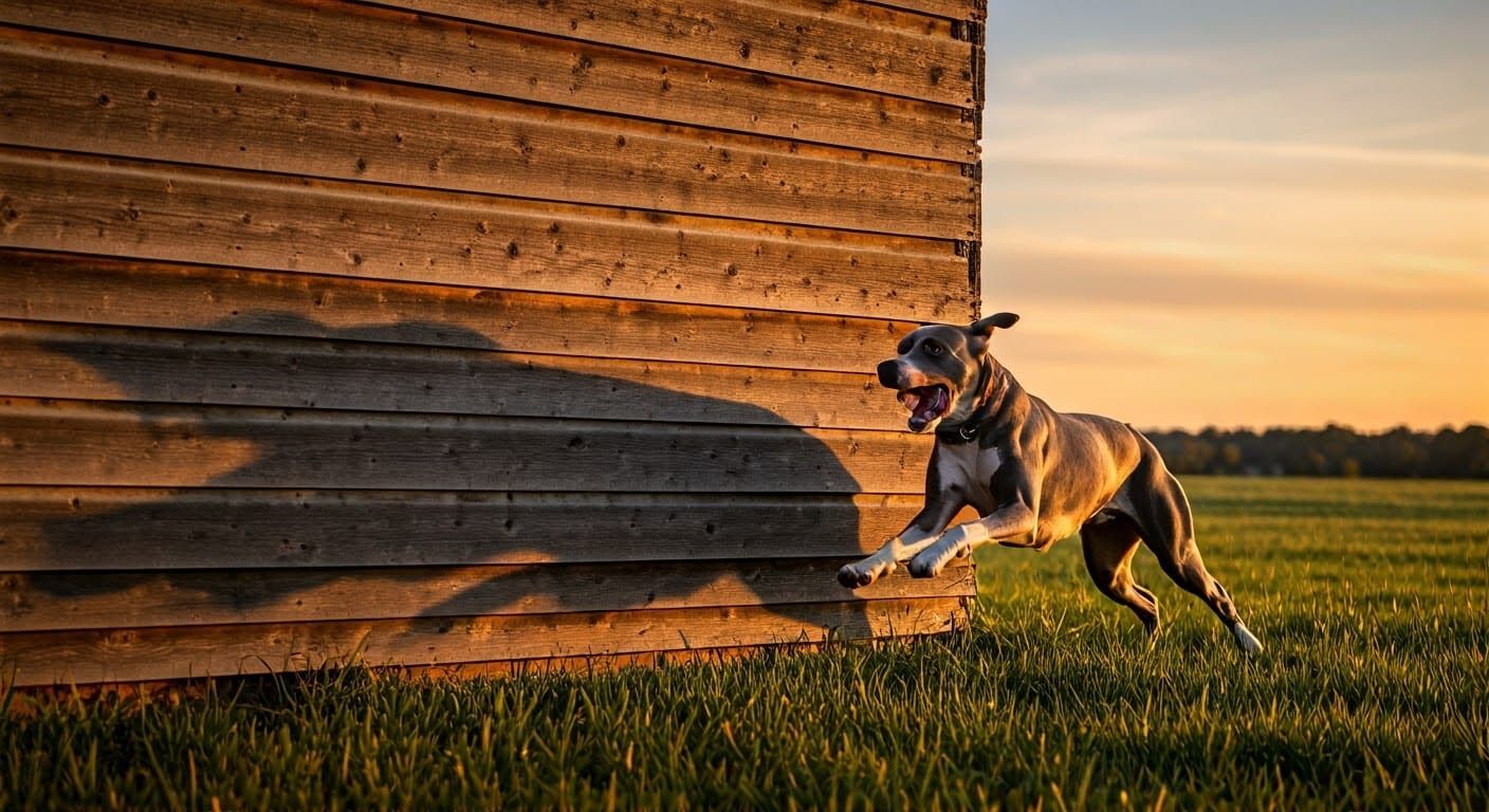 Majestic Dog Chasing Ball in Warm Sunrise Light