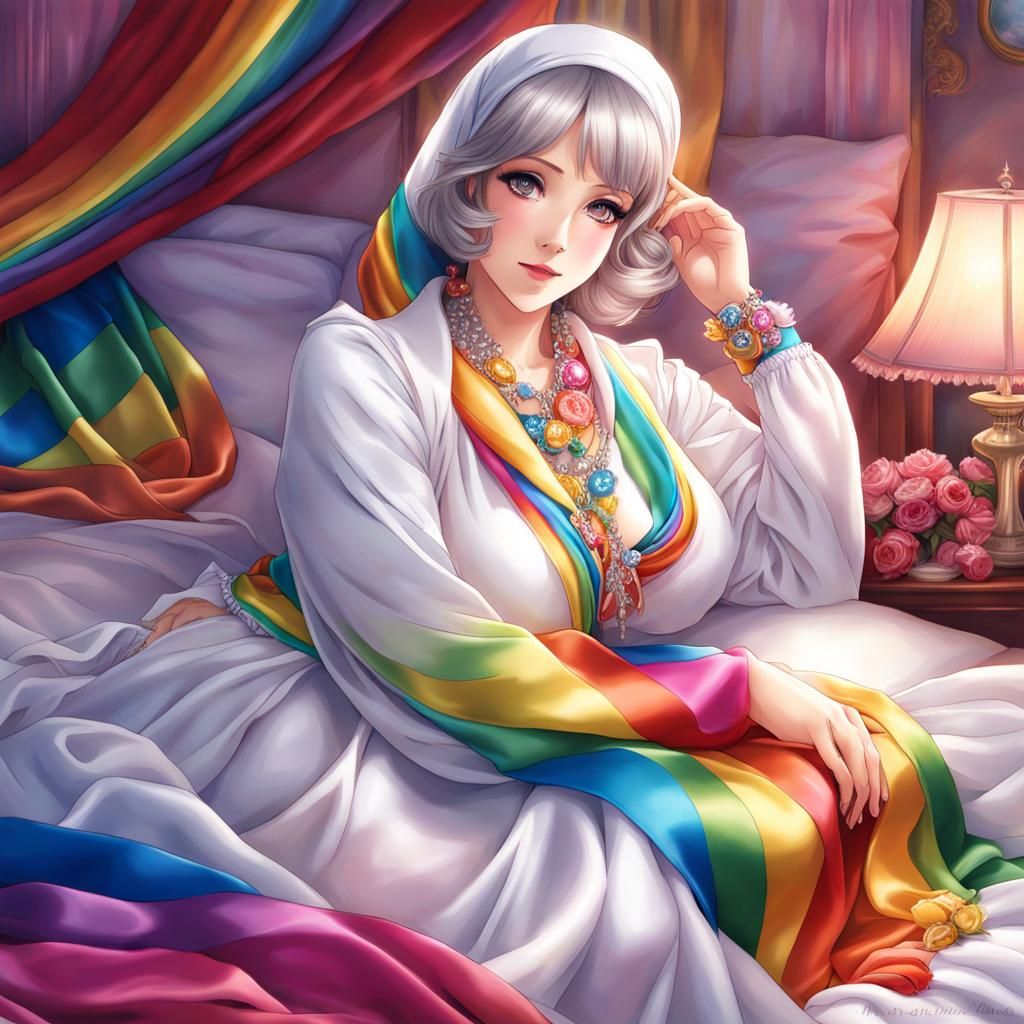Rainbow Satin Lady in Anime Art Style