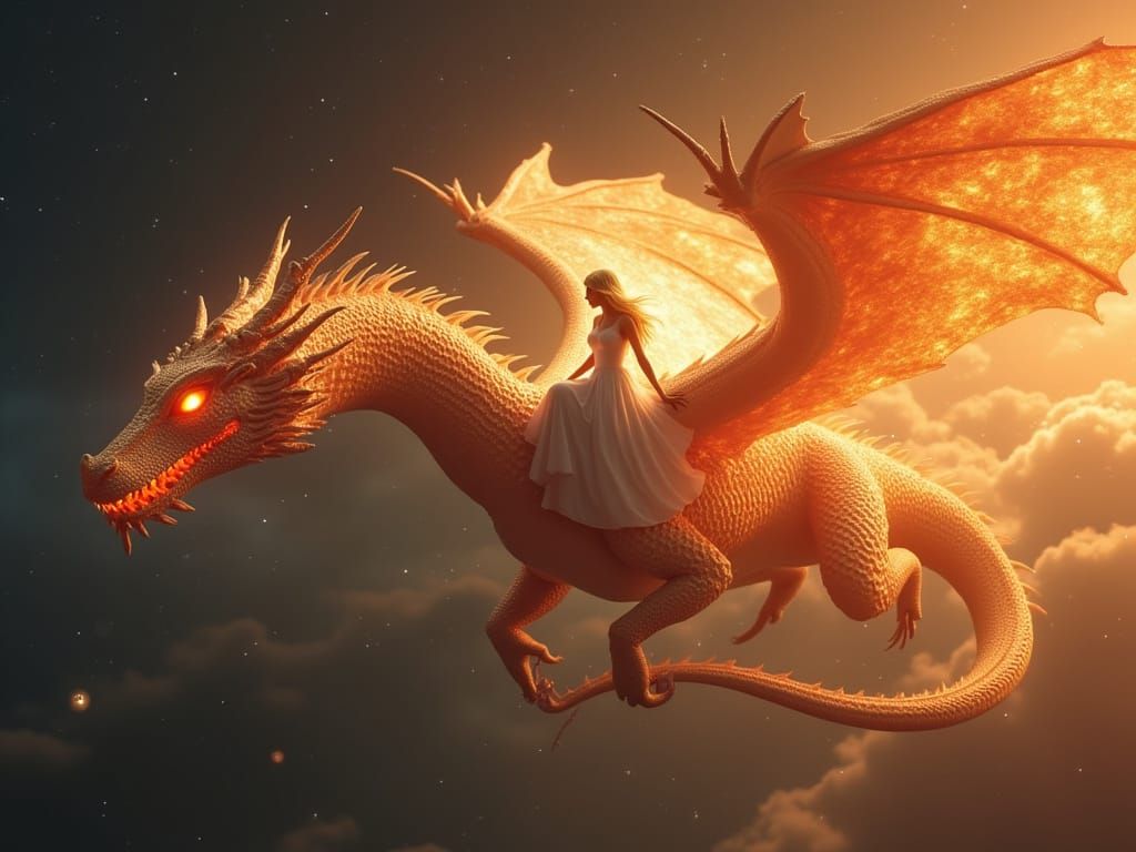 Cosmic Serpent Dragon Rides the Stars