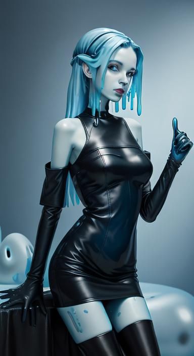 Slime Girl in Black Leather Dress