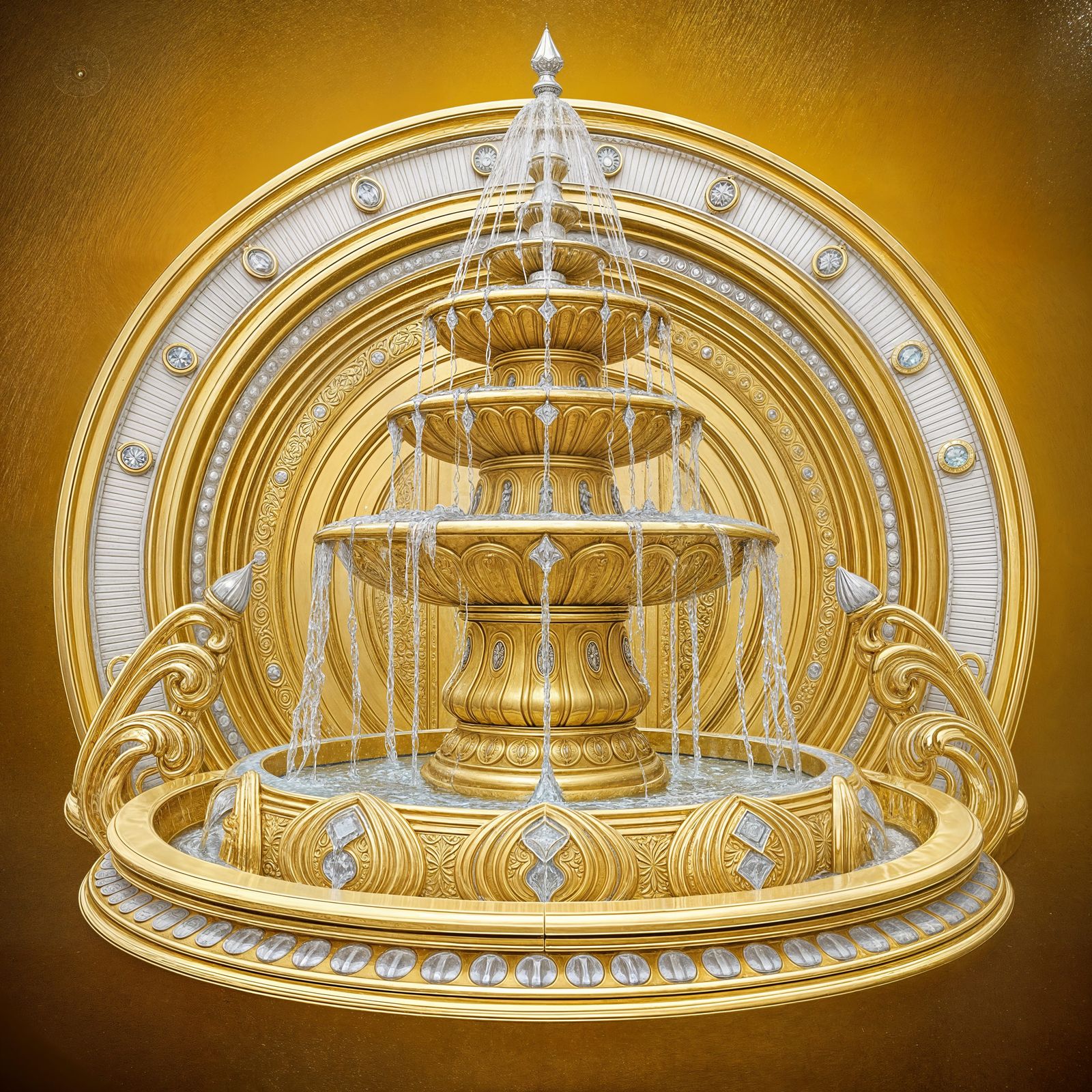 Magnificent Fountain of Youth in Gold and Silver