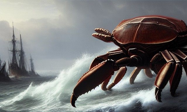 Giant Armored Crab Emerges From the Ocean