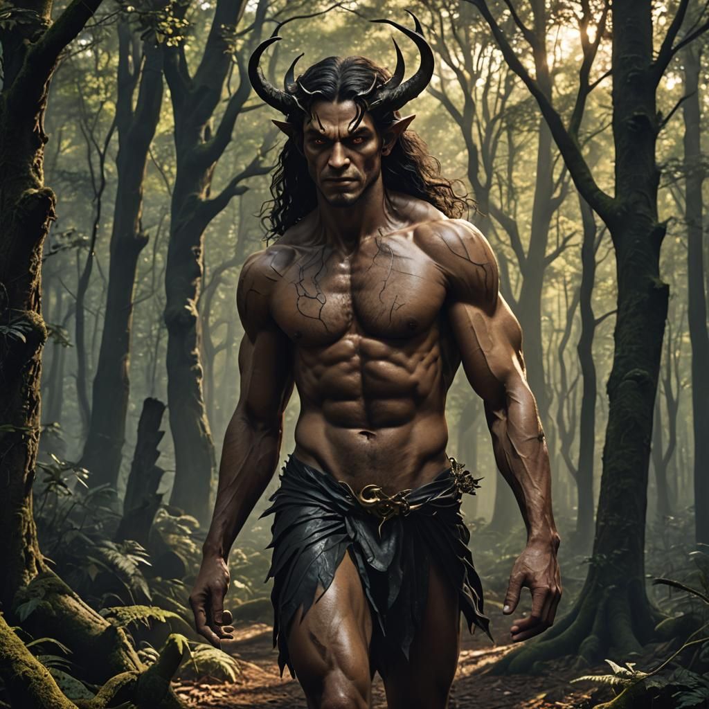 Incubus Embodiment of Allure and Ferocity in Shadowy Forest