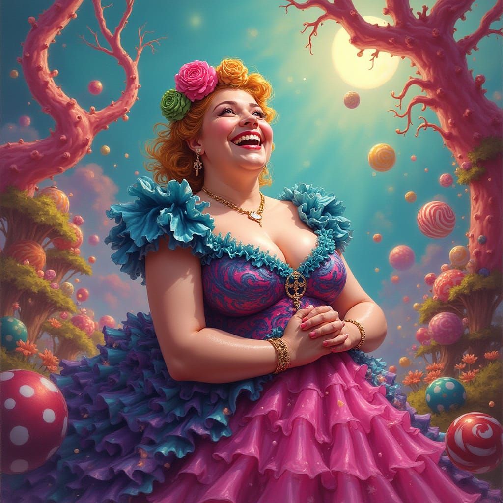 Proud Mother in Vibrant Candyland Wonderland