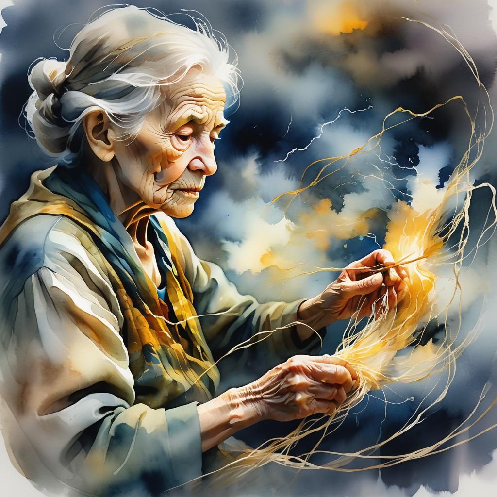 Stormy Night Weaver: Ethereal Watercolor in Renaissance Styl...