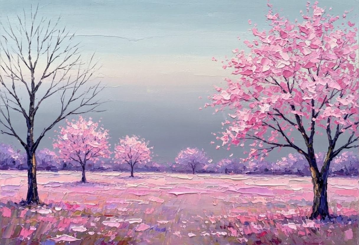 Dreamy Impressionist Landscape with Cherry Blossoms