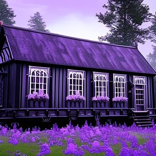 Gothic trailer home with painted black with purple accents& ethereal gothic windows& gothic vibes& dark fantasy vibes& e...