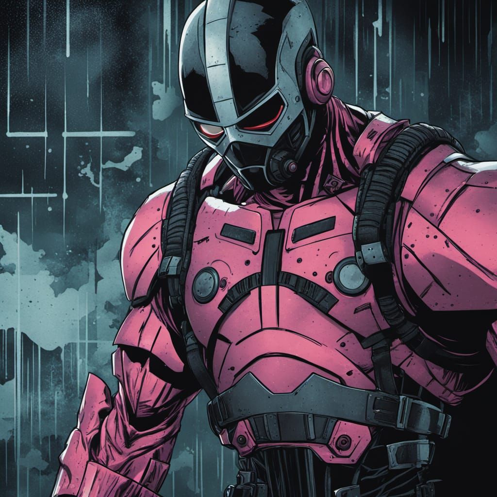 Cybernetic Vigilante in Gritty Comic Art Style