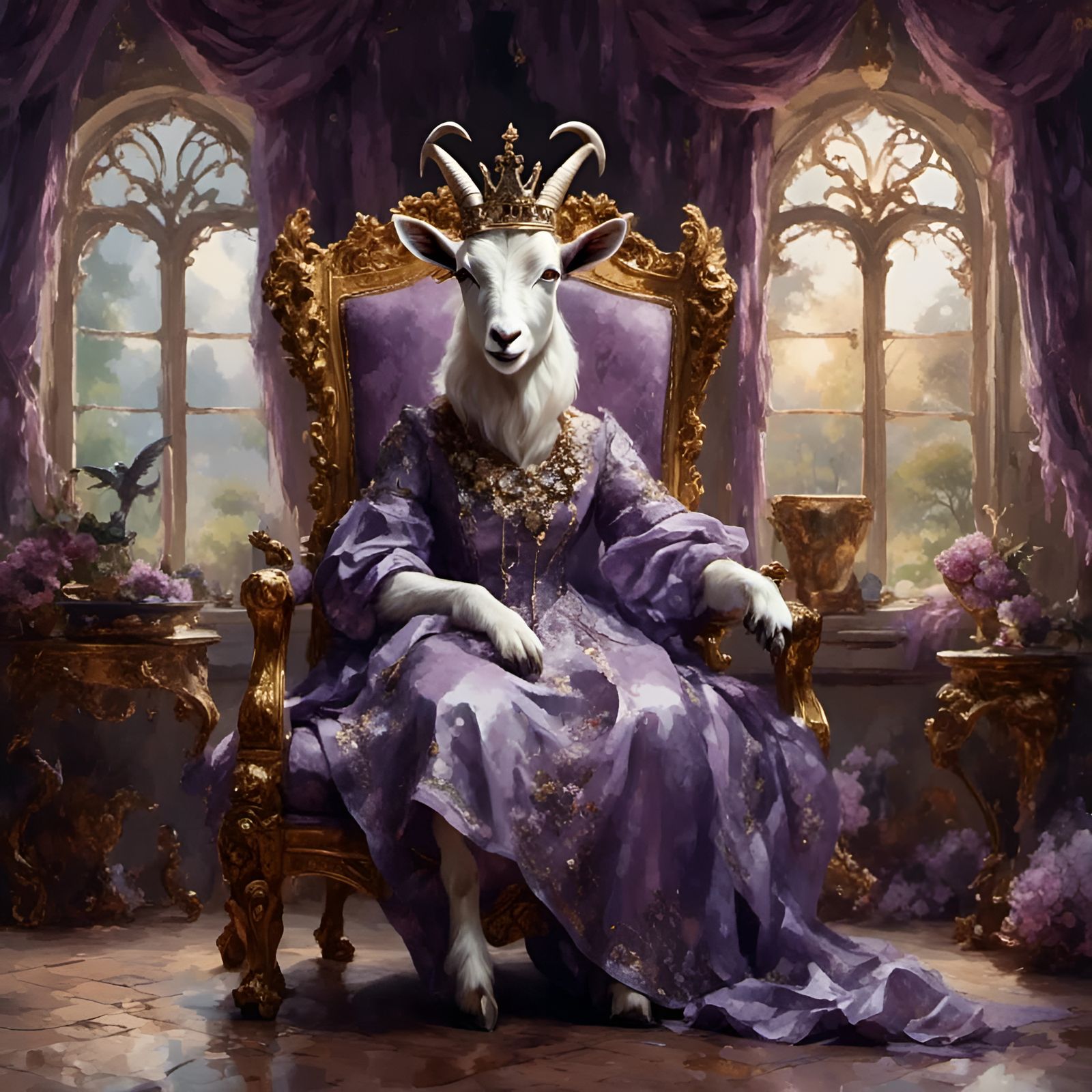 Humanoid Goat Queen on Opulent Throne