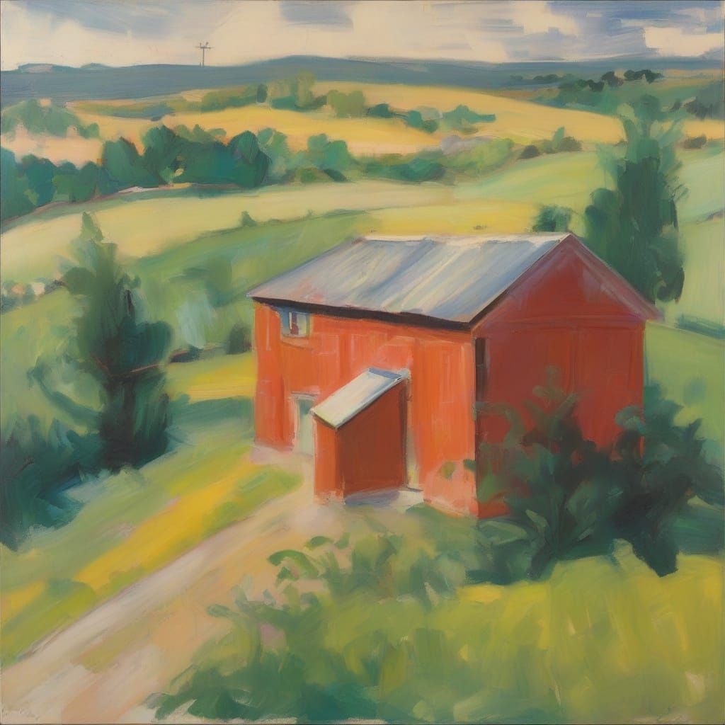 Golden Farm Scene in Impressionist Style