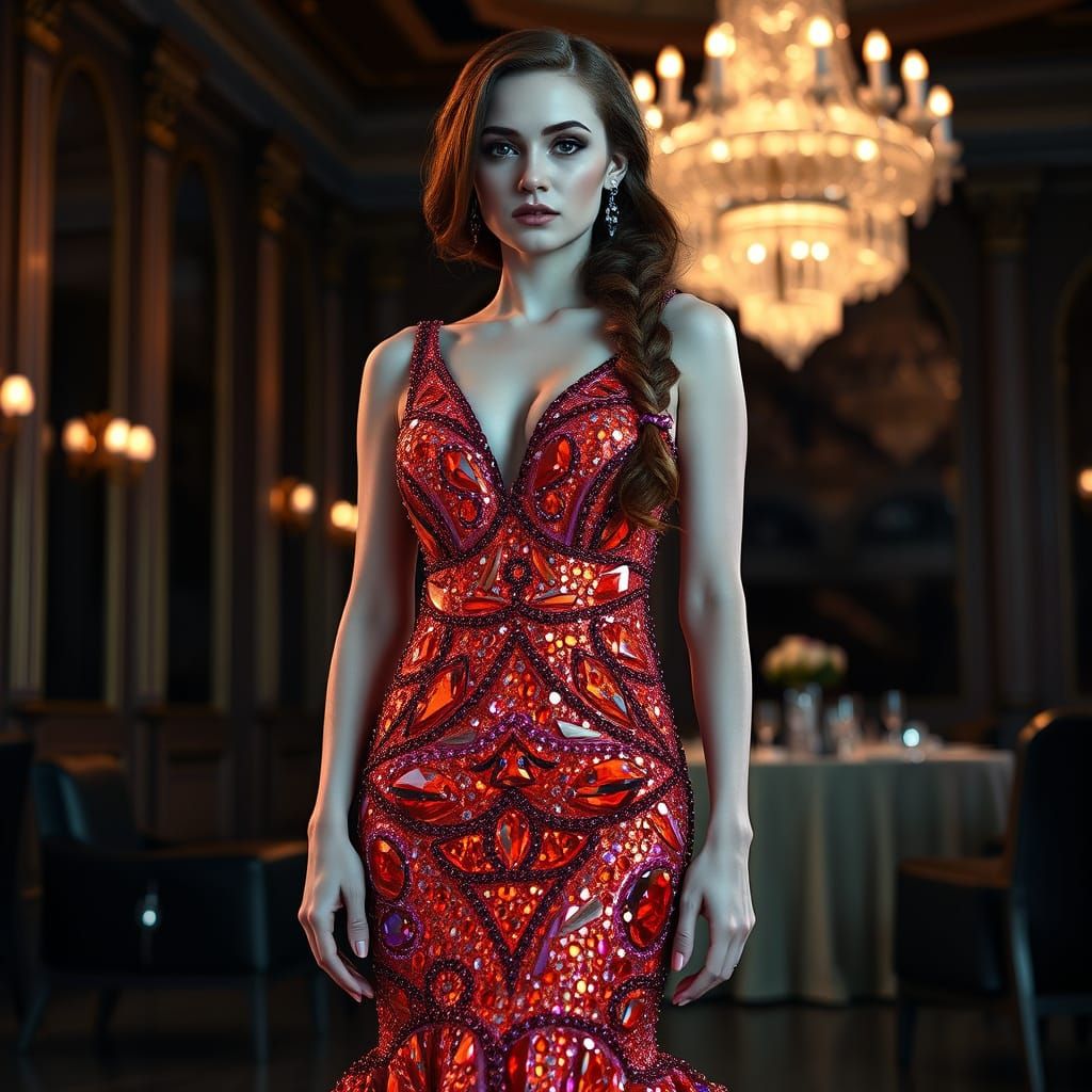 Crystal Geode Mermaid Gown in Dramatic Lighting