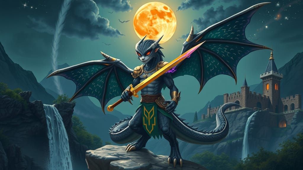 Dragon Warrior in Starry Night, Digital Art