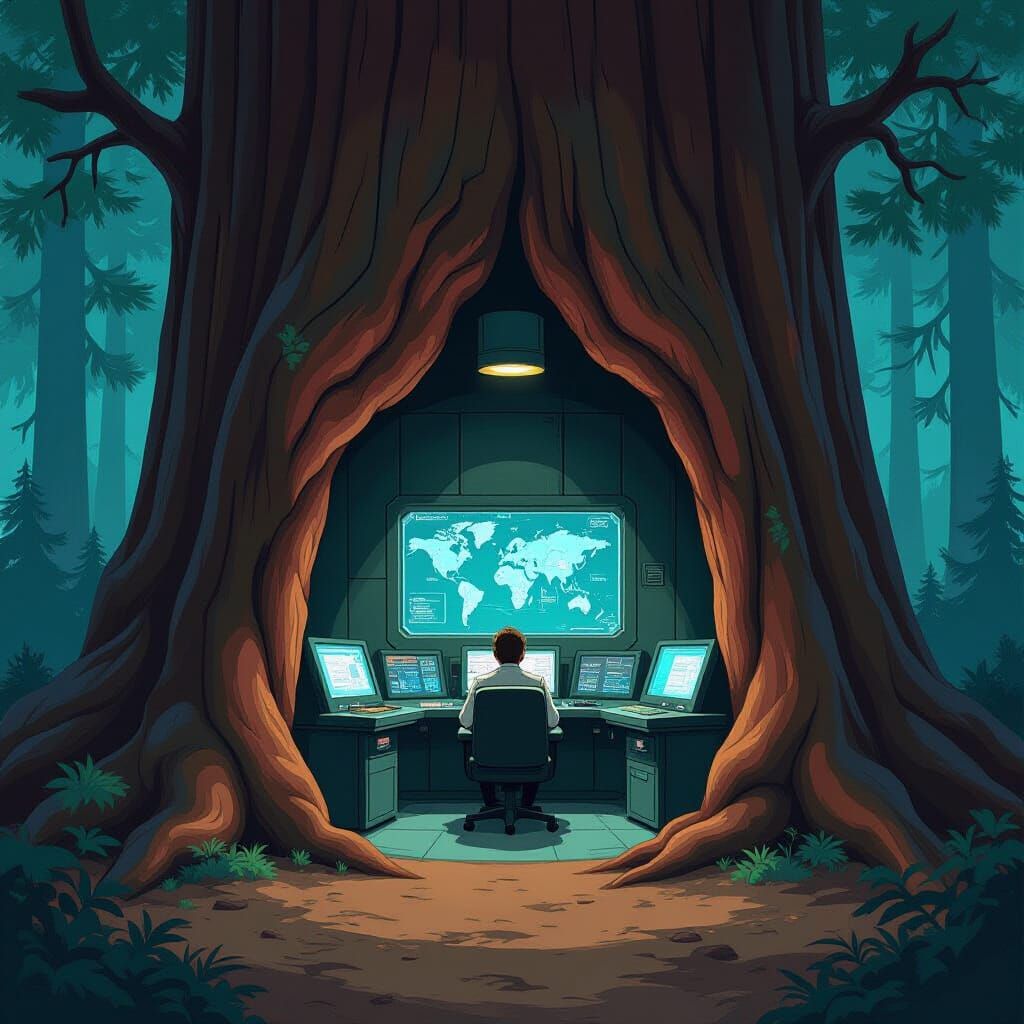 Secret Cyberpunk Base Inside Ancient Redwood Tree