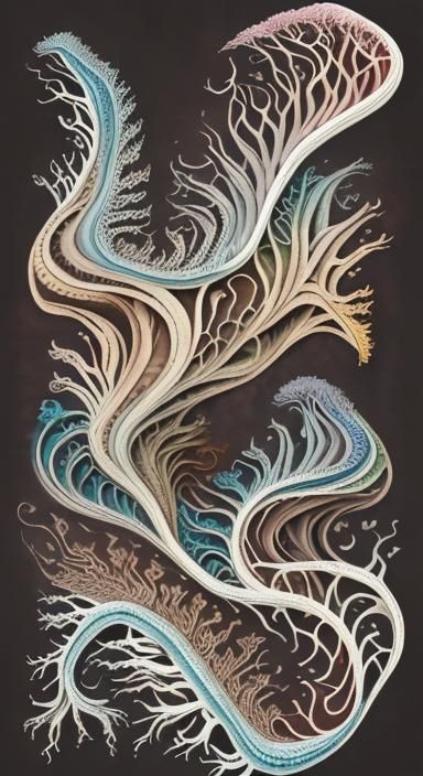 Elasmosaurus in Forest, Watercolor Abstract Art