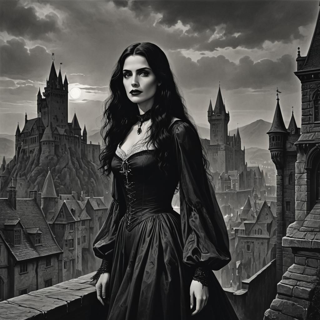 Mina Murray at Dracula's Castle: A Horror Vision