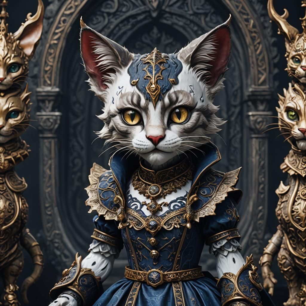 Gothic Porcelain Khajiit Doll in Detailed Matte Style