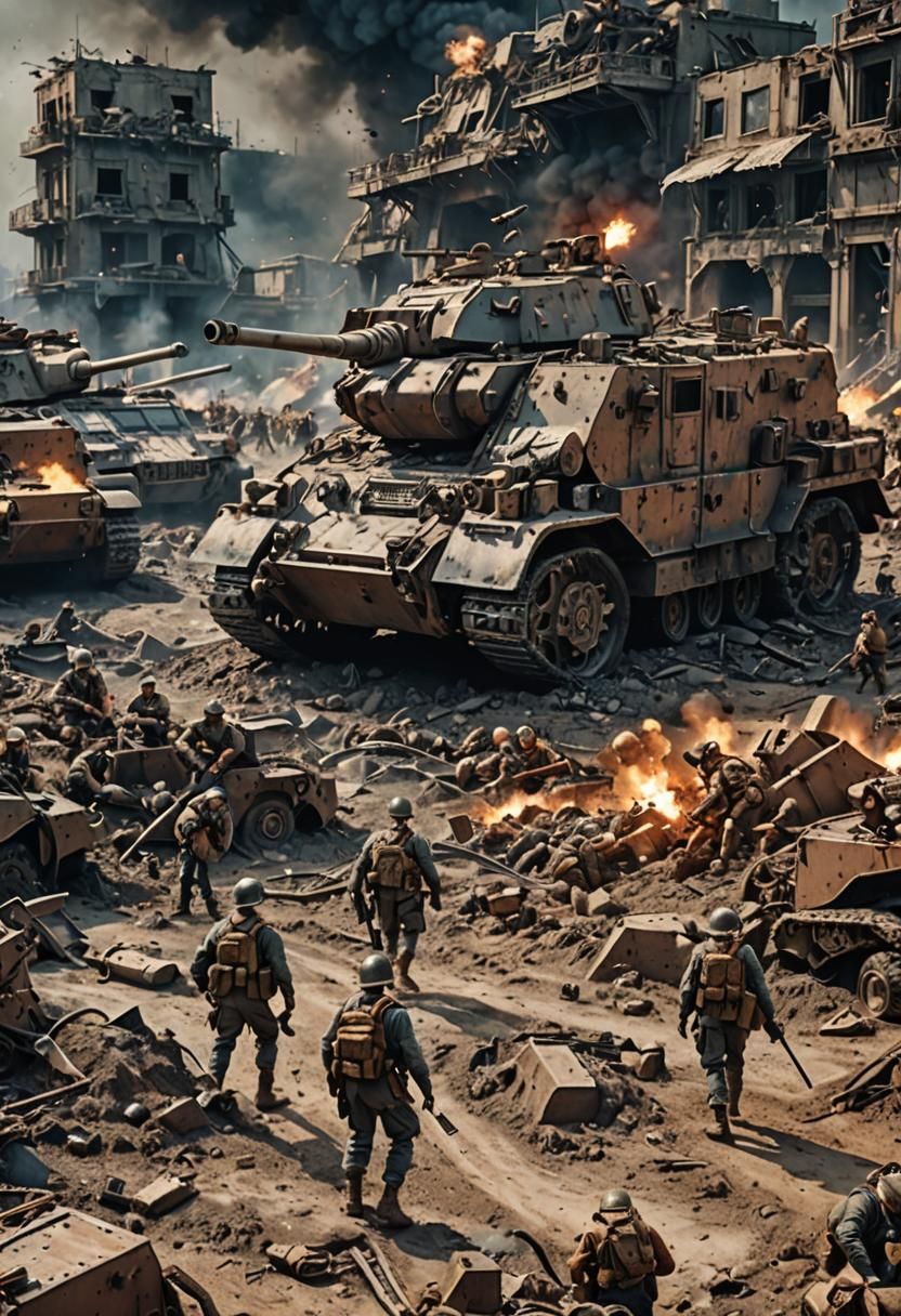 Dieselpunk War Scene: Trenches and Armored Vehicles