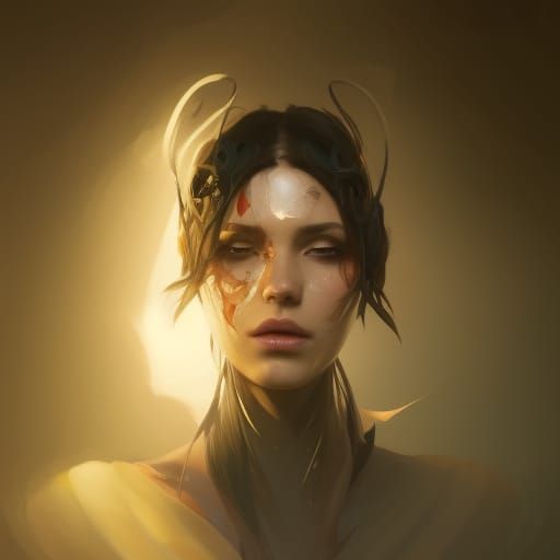 Intense Portrait with Red Eyes, Artstation Concept Art