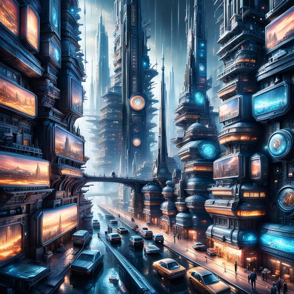 Futuristic Needle City in Hyperrealistic Digital Painting