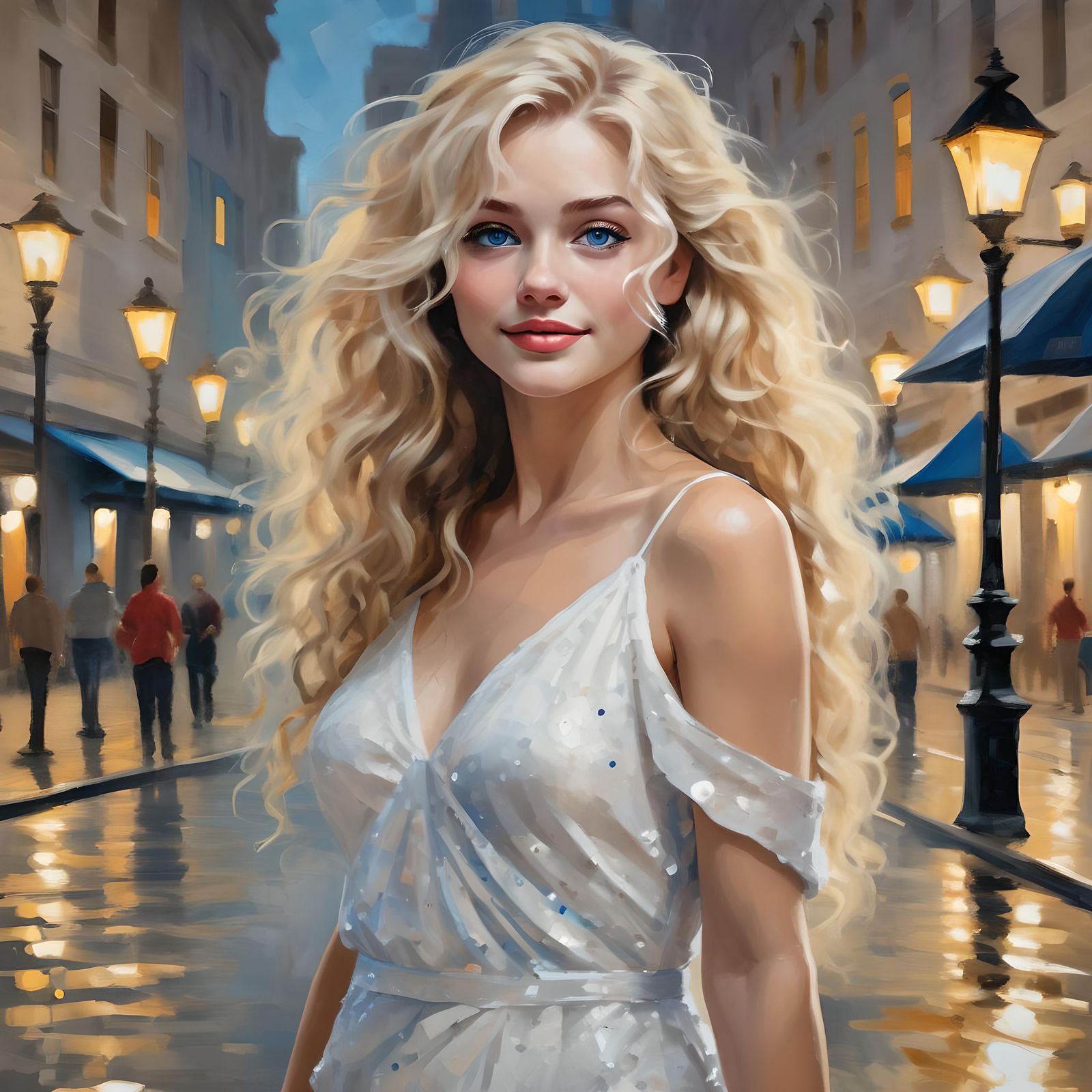 Impressionist Painting of a Blonde Woman in Evening Dress