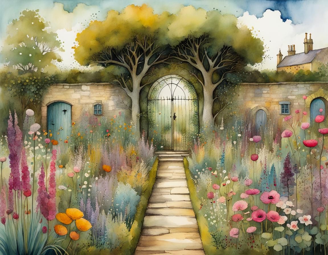Whimsical English Garden in Muted Colors