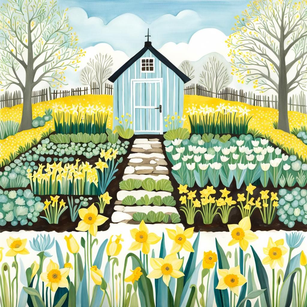 Spring Vegetable Garden with Shed