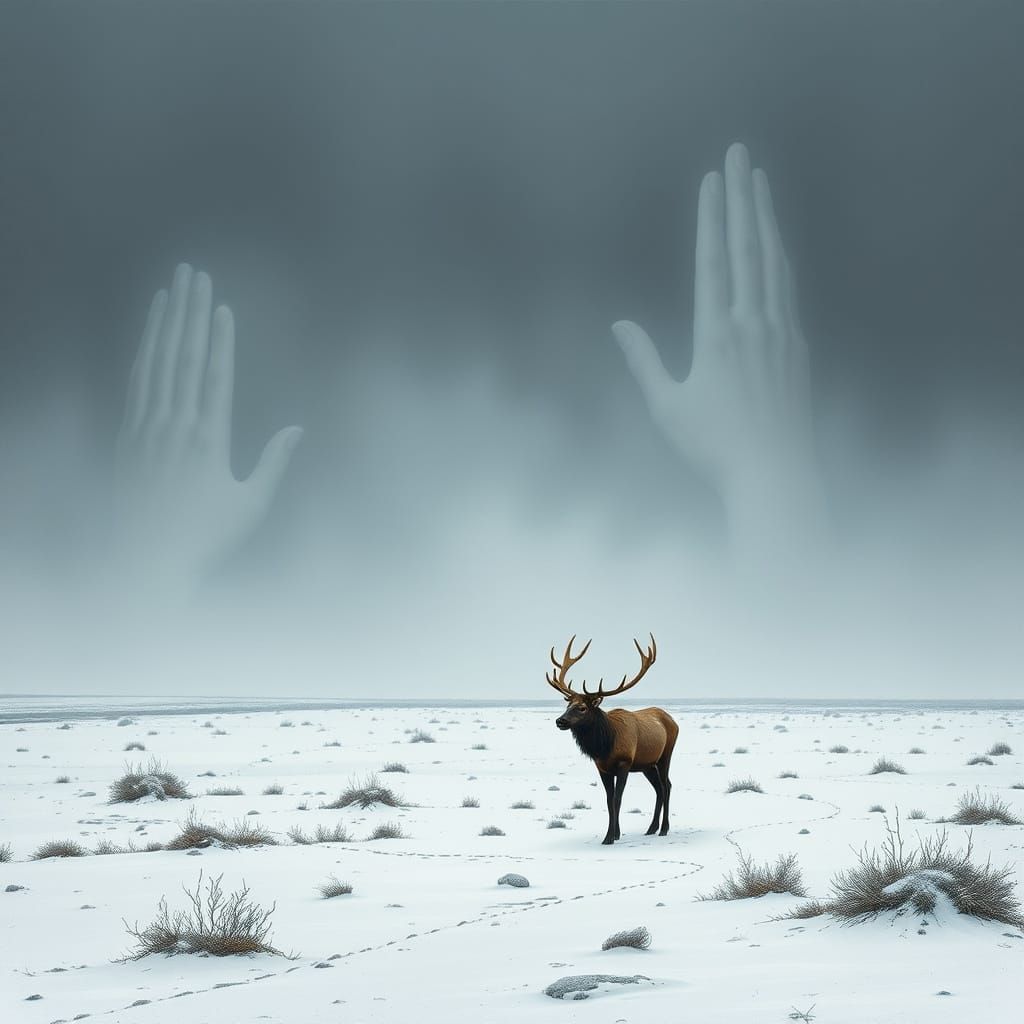 Elk in Desolate Tundra Landscape