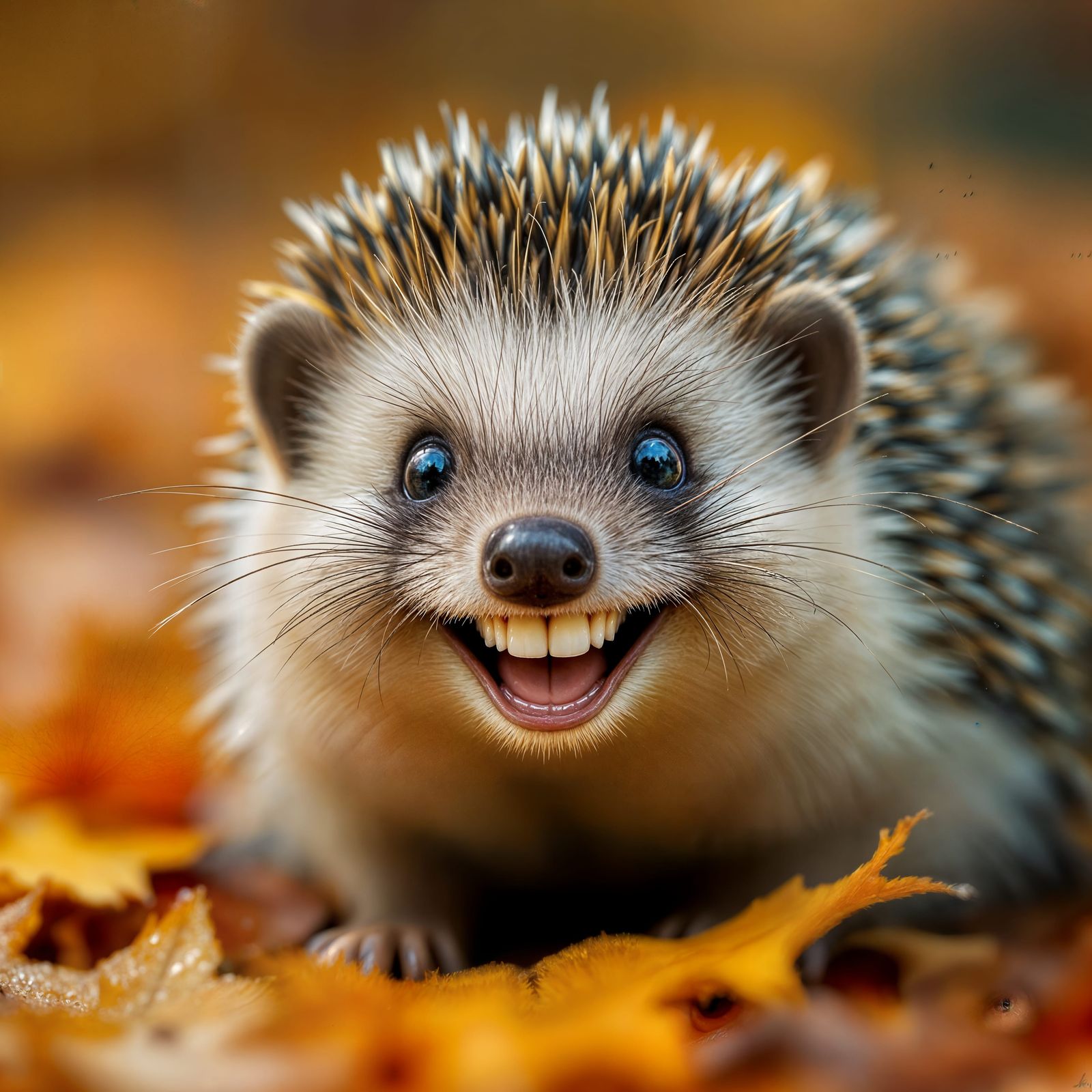 Cute Hedgehog Smiles with Autumn Joy