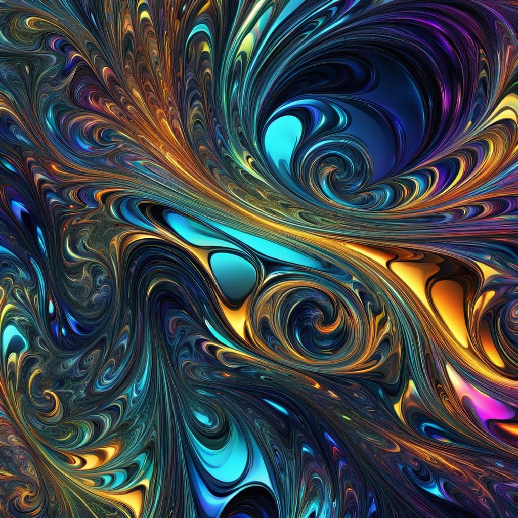 Vibrant Iridescent Liquid Metal Swirls in Abstract Expressio...