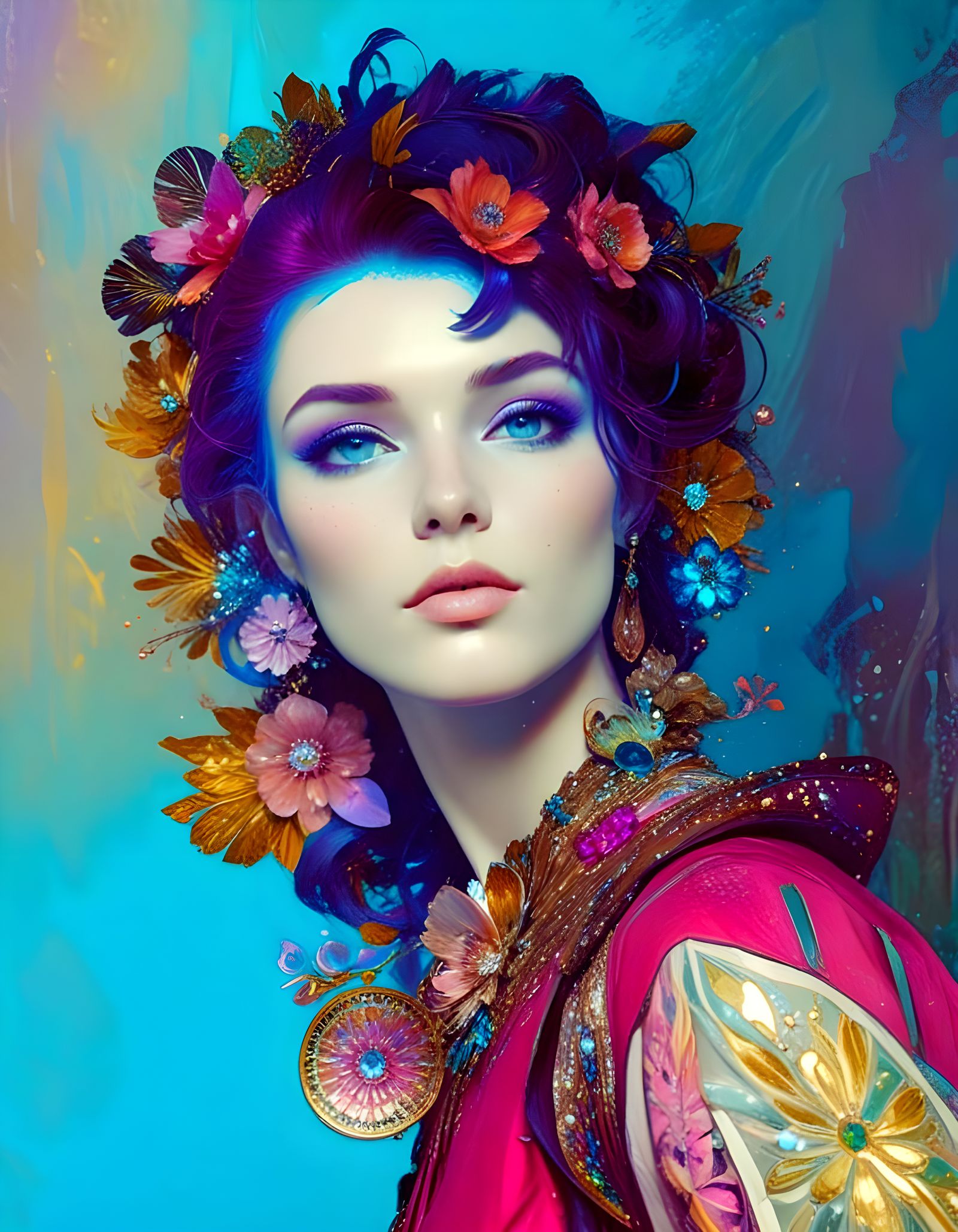 Supermodel Portrait with Sapphire Stardust and Forestcore Ae...