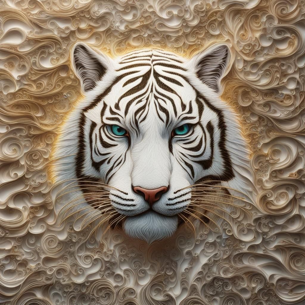 Holographic White Tigers in Pointillism Style