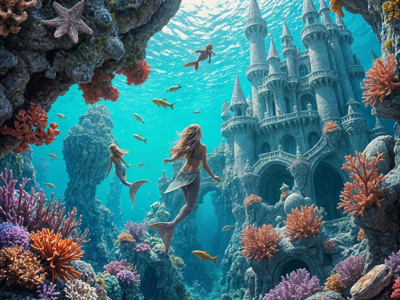 Breathtaking Underwater Fantasy with Mermaids and Vibrant Co...